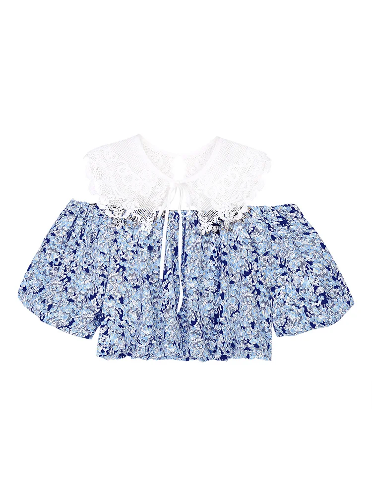 Женская летняя тонкая рубашка с рукавами-фонариками и цветочным принтом | одежда