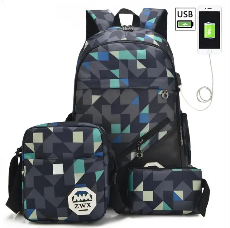 Набор из 3 сумок с USB-разъемом для мужчин и женщин школьный ранец старших классов