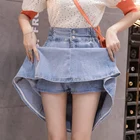 Женские джинсовые шорты, с завышенной талией, плиссированные джинсовая юбка однотонное платье трапециевидной формы с уличная джинсовая мини-юбка размера плюс эластичные студенческого свитер юбки