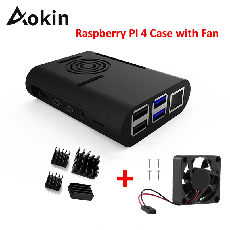 Aokin ABS Raspberry Pi 4 Case with Cooling Fan Aluminum Heat Sink for Model B 4B | Компьютеры и офис
