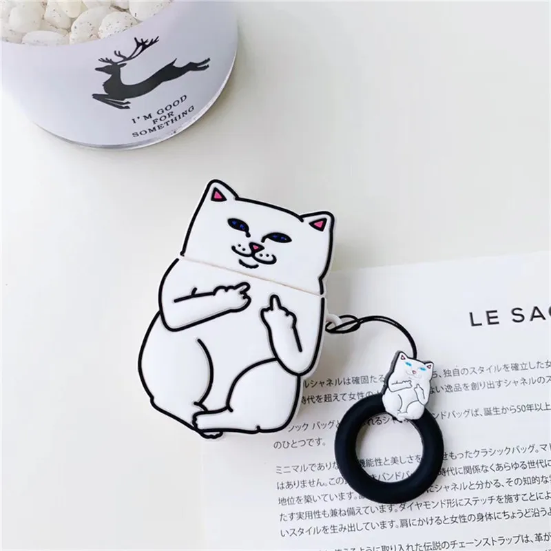 Style 1 Забавный средний палец кошка для Airpods чехол мультфильм наушник с Bluetooth чехол милый силиконовый чехол для наушников коробка для Apple Airpods 1 2 - Цвет: Style 1