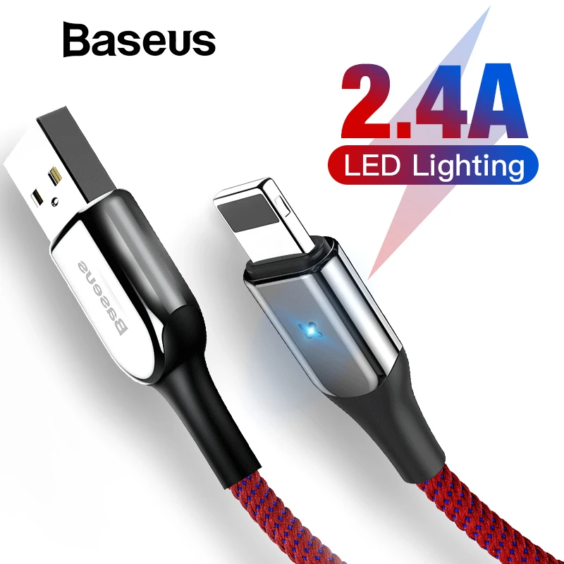 Baseus USB кабель для iPhone XR XS Max 2.4A Быстрая зарядка USB зарядный кабель светодиодный светильник USB кабель для передачи данных для iPhone 8Plus 7 шнур для передачи данных