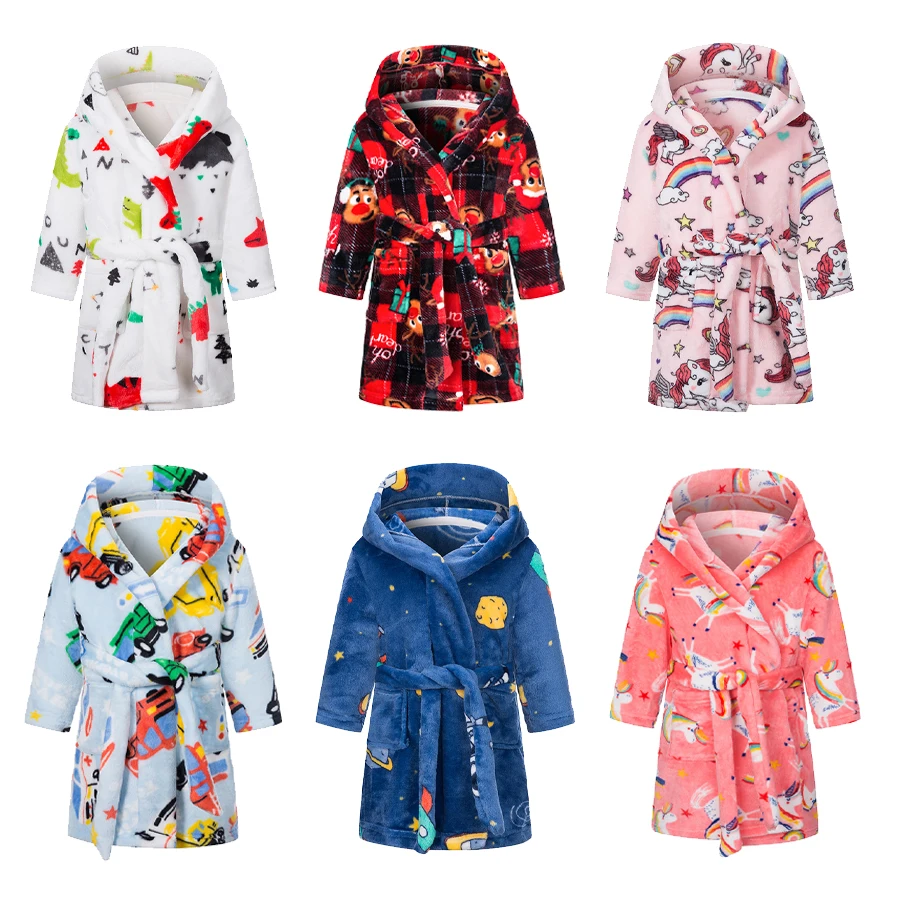 

Kids Robe Cartoon Hoodies Girl Boys Sleepwear Good Quality Bath Towels Baby Soft Bathrobe Pajamas Children's Clothing 1-8Y