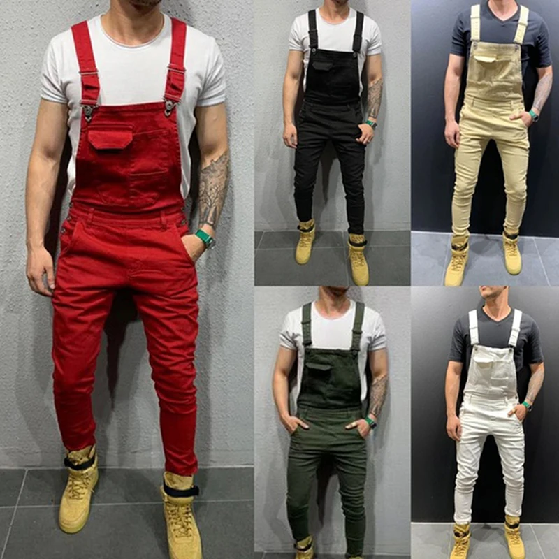 

Men's Denim Dungaree Bib Overalls Jumpsuits Moto Biker Jeans Pants Trousers Plus Size Mens Casual Overalls