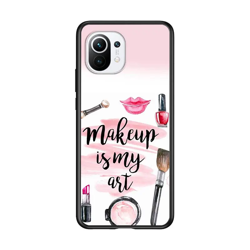 

Fashion make up brush for Xiaomi Mi 11 10T Note 10 Ultra 5G 9 9T SE 8 A3 A2 A1 6X Pro Play F1 Lite 5G Black Phone Case