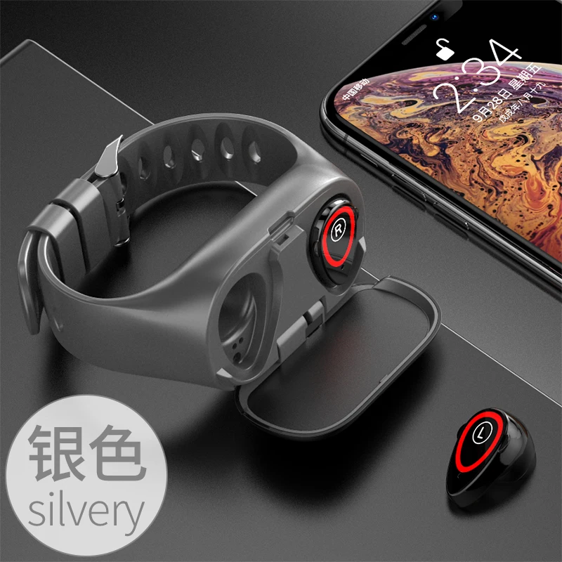 Silver SH30L умный браслет с Bluetooth наушниками с магнитной зарядкой, фитнес-трекер для сна, умные часы - Цвет: Silver