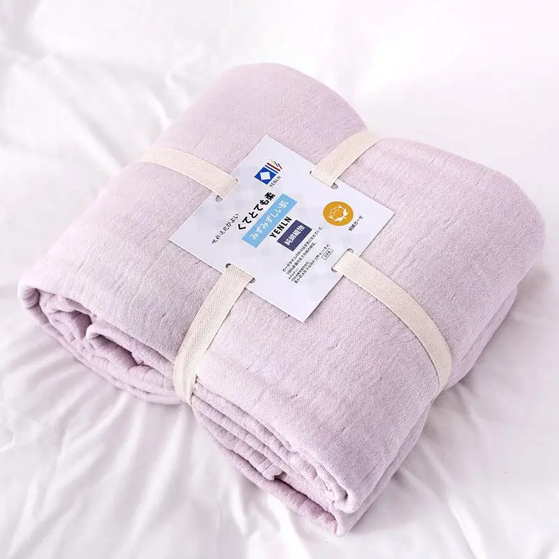 Manta de muselina de algod&oacute;n 100% Para cama, sof&aacute; de viaje, transpirable, Simple, estilo japon&eacute;s, s&oacute;lido, grande y suave, Para cama-4