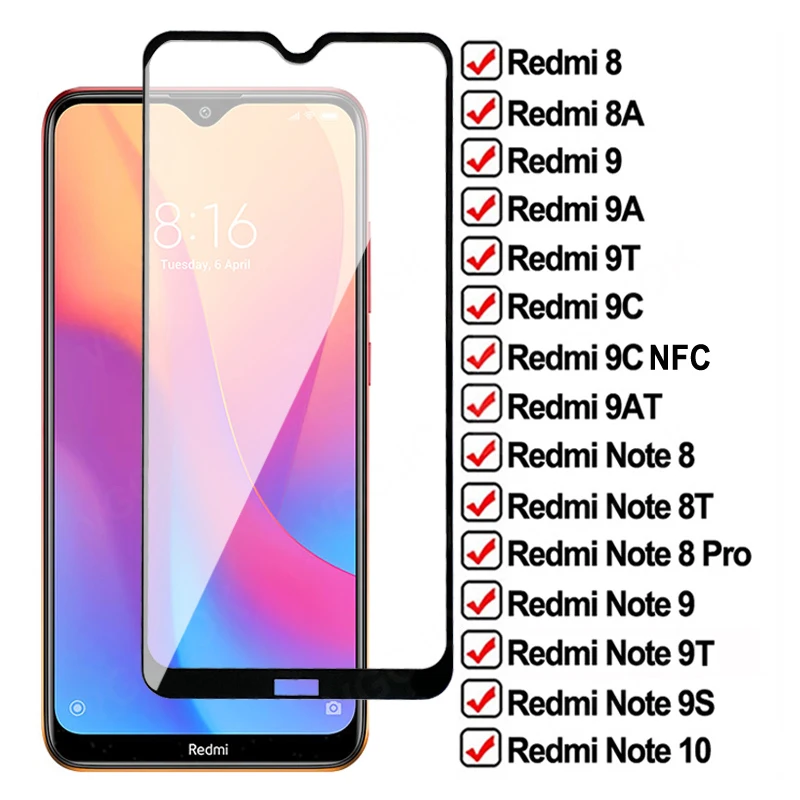 Protection Glass For Xiaomi Redmi 8A 9A 9C 10JE Tempered Screen Protector Redmi Note 8 9 10 Pro 10T 10S 8T 9T 9S Protective Film