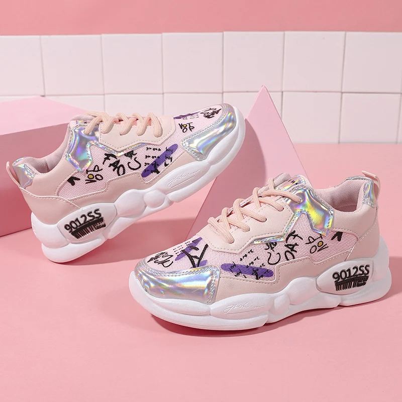 Women Running Shoes Pink Sneakers New Laser Graffiti Autumn Ladies Platform Breathable Gym Sports Triple-S Walking | Спорт и