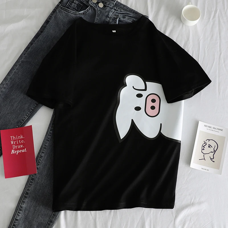 Xian 452 hei Корейские женские рубашки с буквенным принтом в полоску Kawaii, топы с круглым вырезом, универсальные футболки для студентов, осенняя свободная одежда Harajuku, Повседневная футболка - Цвет: Xian 452 hei