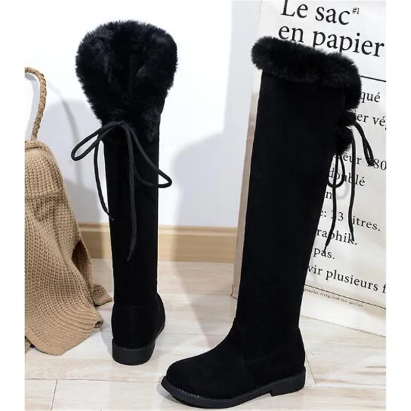 

New Children Over-the-Knee High Boots Girls Black Short Plush Princess Autumn/Winter Breathable Student Kids Shoes Baby 018