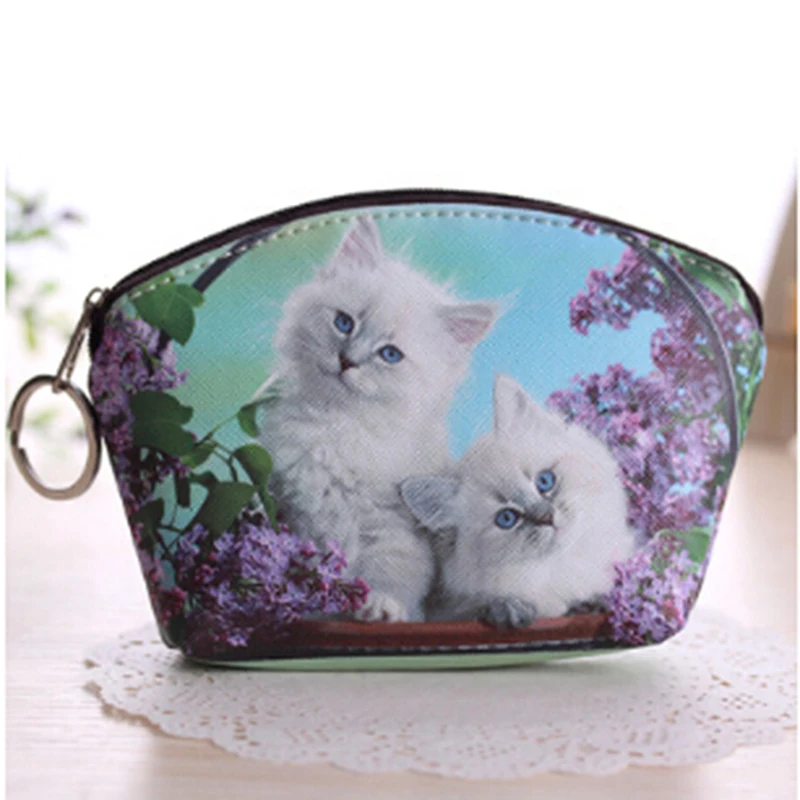 

New PU Leather Cute Cat Dog Printing Coin Purse Key Holder Cartoon Mini Key Organizer Key Wallet Porte Bag