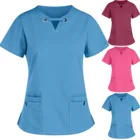 # AD68 для женщин с V-образным вырезом и короткими рукавами, топы Рабочая форма однотонный Цвет карман блузки для женщин размера плюс для ролевых игр, медсестра, Медицинская Одежда