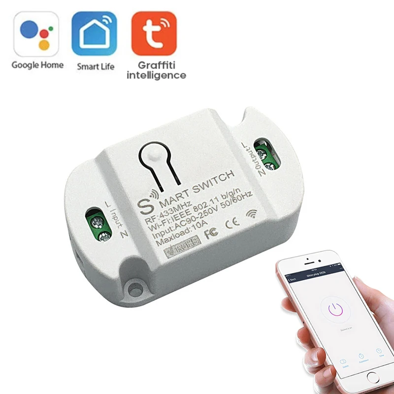 

Tuya Smart WIFI RF433 Smart On-off Device 10A Universal Breaker Wireless Remote Control Timing Voice Control Tuya Smart Breaker