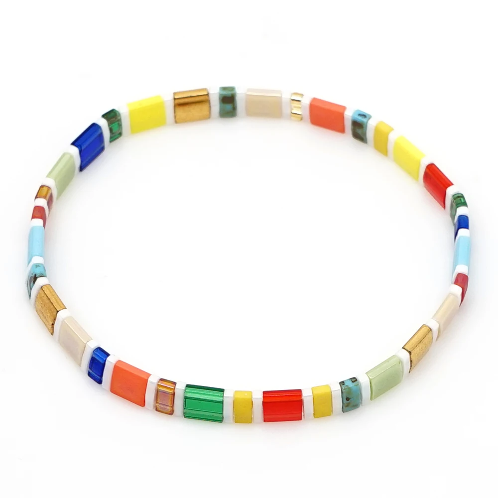 

Rttooas MIYUKI Beads Rainbow Bracelets Set Bohemian Statement Summer Fashion Jewelry Insta Enamel Tile Cuff Bracelet Lover Gift