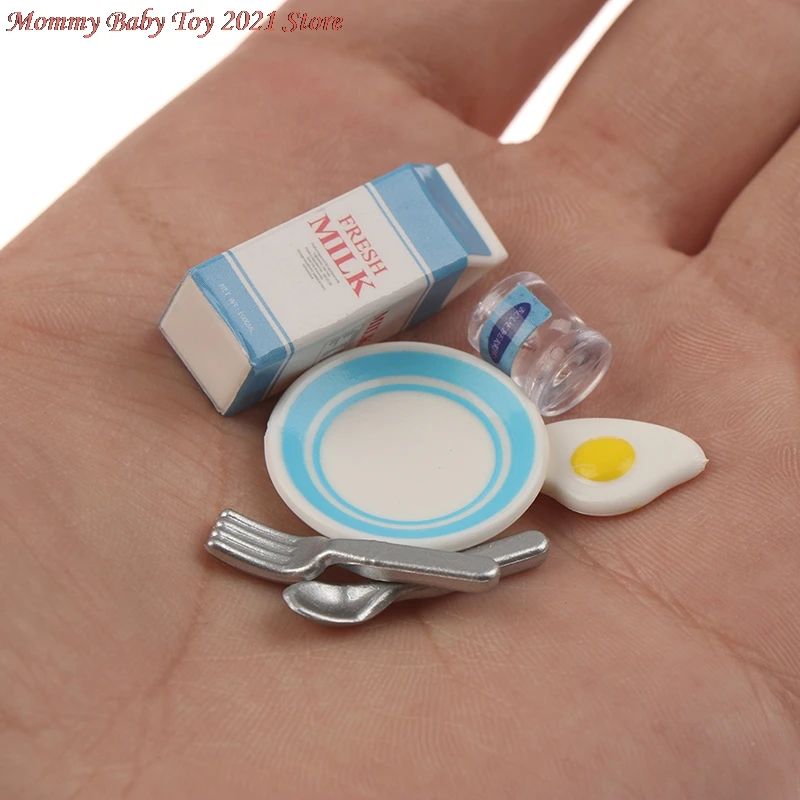 

1Set 1/12 Scale Miniature Dollhouse Milk & Egg Breakfast Set for Mini Doll Food Play Kids Kitchen Set Accessories Toys