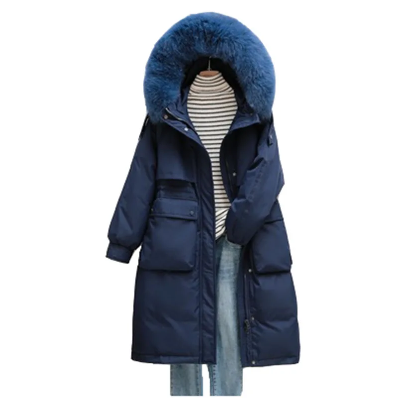 

2022 Winter Warm Hooded Fashionable Women's Down Jacket Big Fur Collar Korean Thickening Mid-Length Women's Down Jacket NBH253