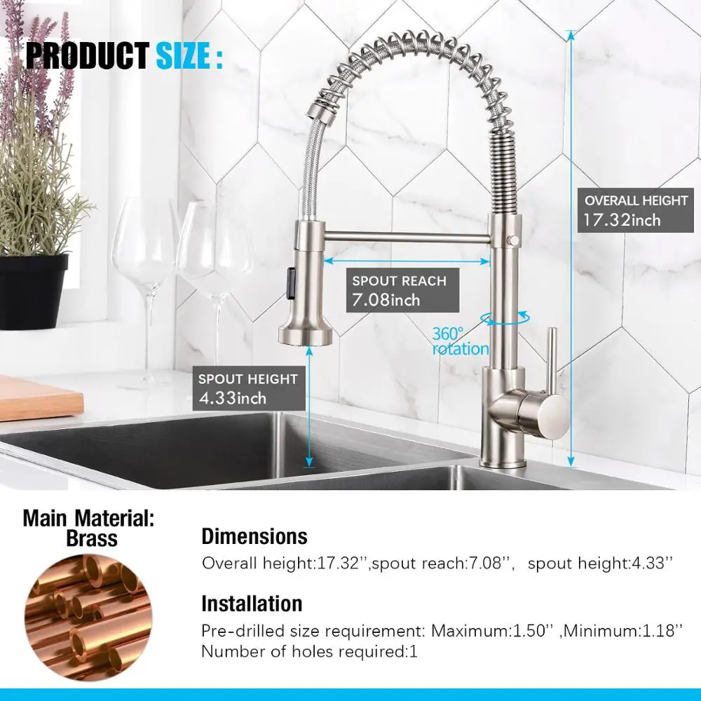 Black Spring Style Kitchen Faucet Deck Mounted 360 Degree Rotation Sink Tap Hot And Cold Mixer Pull Down Sprayer Nozzle Faucets |