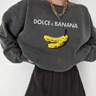 Женские свитшоты с принтом бананов, уличная одежда с круглым вырезом и длинным рукавом, свободные зимние женские свитшоты с открытыми плечами Moletom