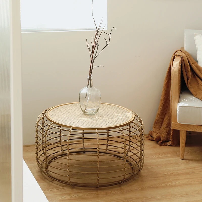 Living room table Minimalist handmade rattan round coffee with bamboo woven tray | Мебель