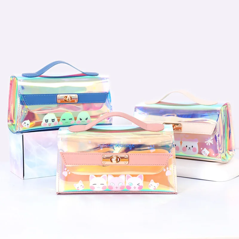 

1 Pcs Kawaii Pencil Case Large capacity laser transparent School Pencil Box Pencilcase Pencil Bag School Supplies Stationery