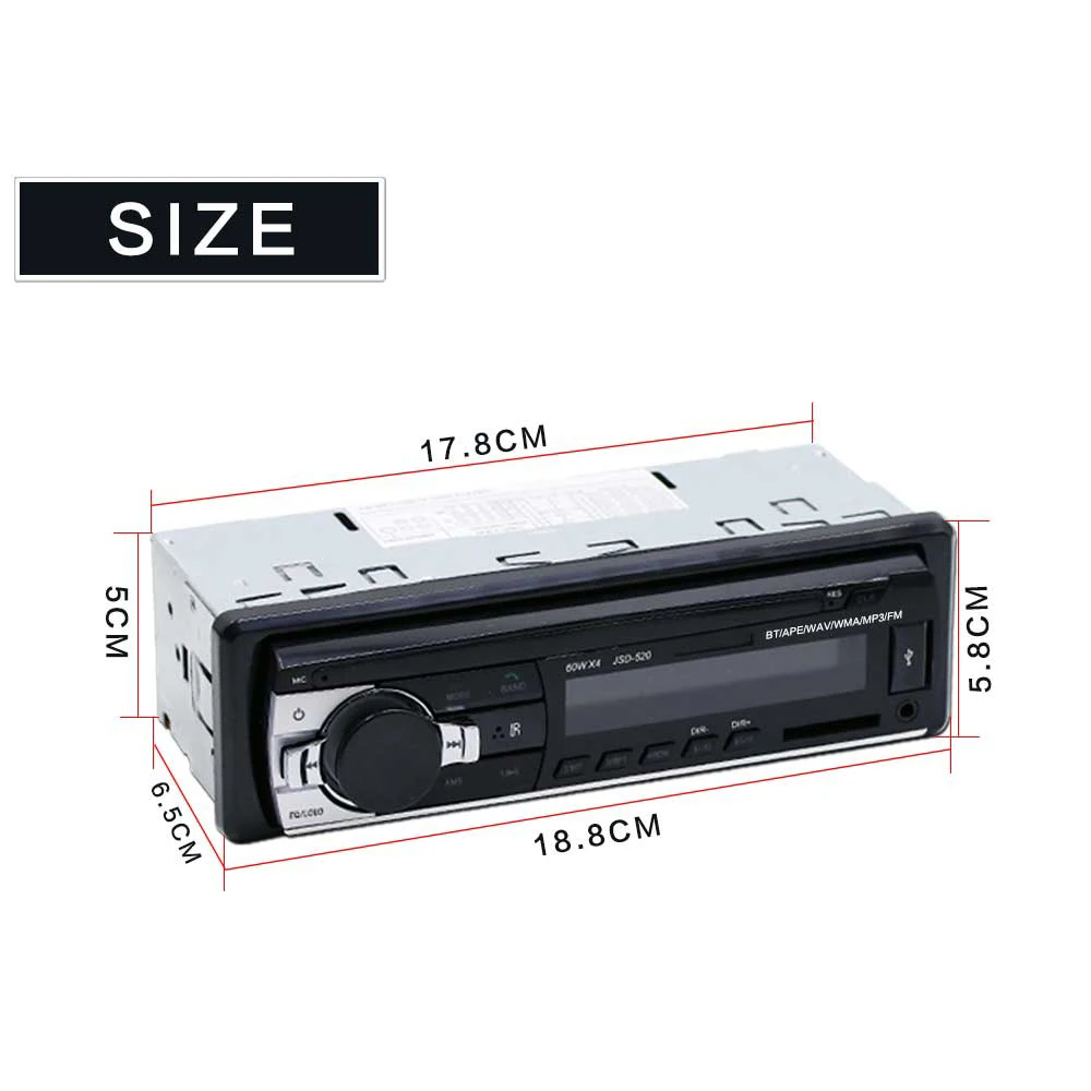 

1 DIN Car Radio JSD-520 MP3 Bluetooth USB FM TF AUX Stereo Audio Multimedia Player