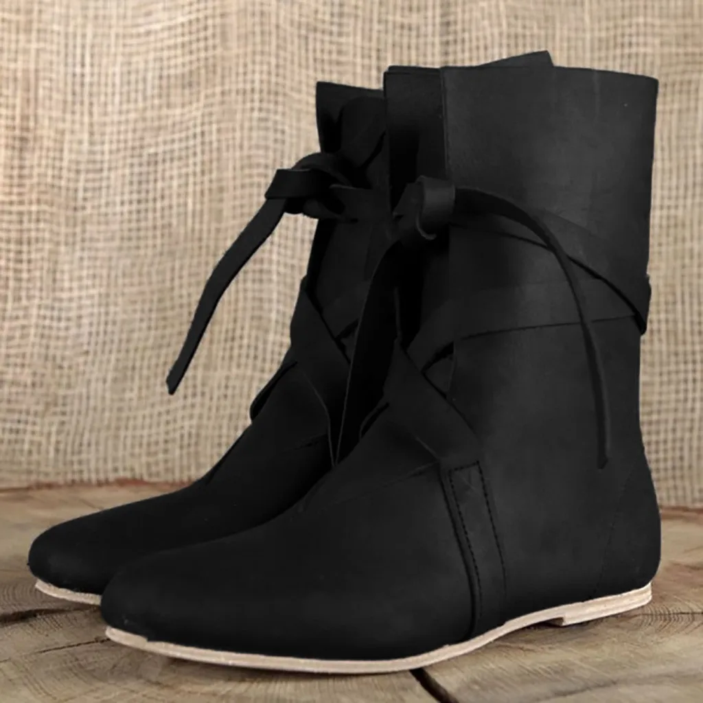 Stylish Womens Boots Low-heeled Platform Lace-Up Round Toe Mid Knight Woman Shoes 2019 New Footwear For Girls Flat | Обувь