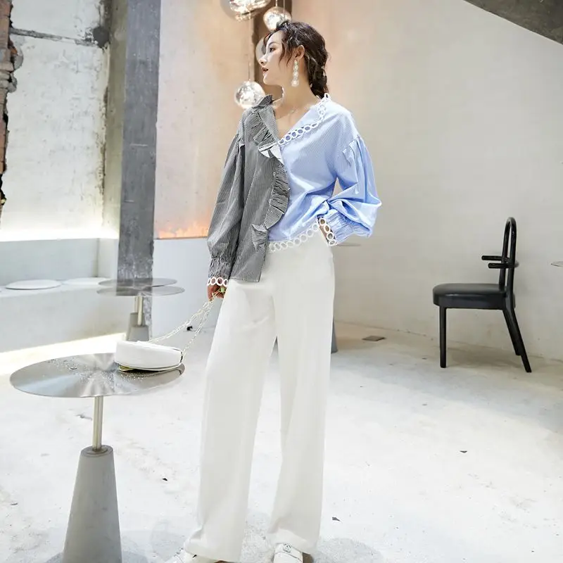 Женский Асимметричный топ в полоску Cheerart свободная блузка с v-образным вырезом и