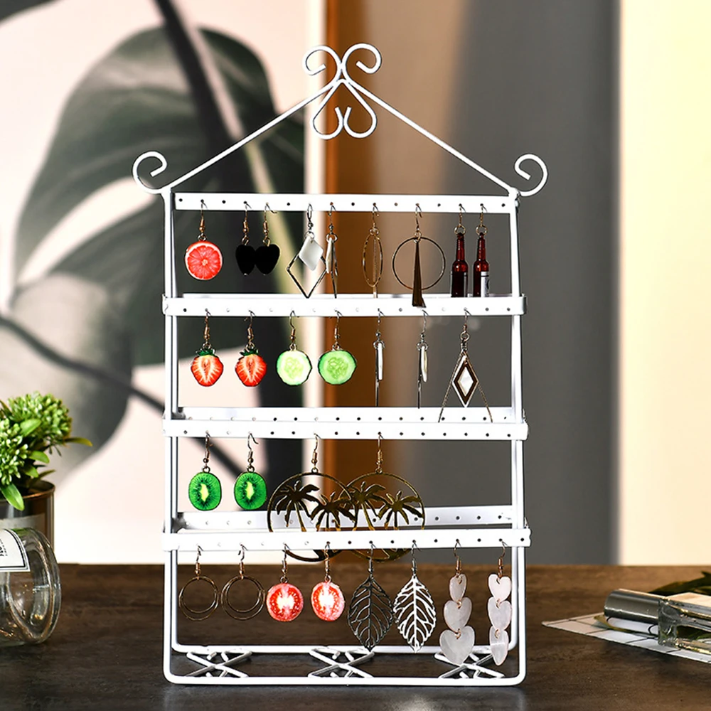 

4 Layer 112 Holes Hold Up To 56 Pairs Stud Earring Double-side Earring Holder Stand Women Jewelry Display Stand Rack Shelf Metal