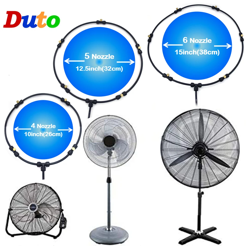 

Fan Ring Mist System 1/4 inch misting Cooling Ring with Brass Sprinkler Nozzles and Water tap Adapter 4-6Nozzles PE Fan Ring