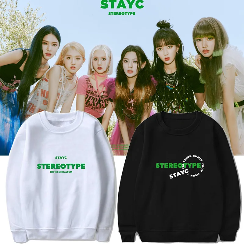 

Однотонная толстовка с круглым вырезом KPOP STAYC в стиле альбома, уличная одежда для детей, бархатный пуловер с капюшоном GU405