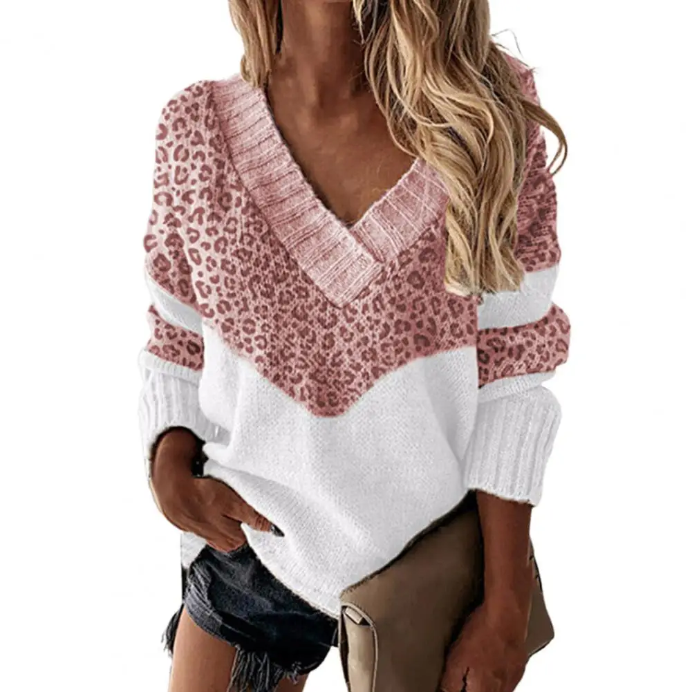 

Patchwork Pullover Color Block V Neck Knitted Sweater for Gathering