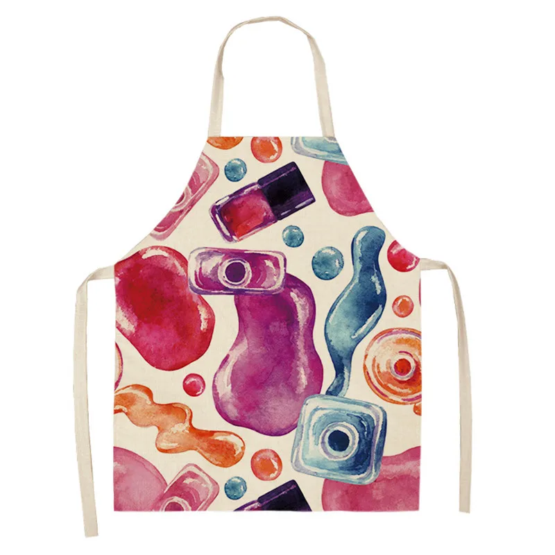 

1 Pcs Kitchen Apron Color Nail Polish Bottle Printed Sleeveless Cotton Linen Aprons Men Women Home Cleaning Tools 66x47cm