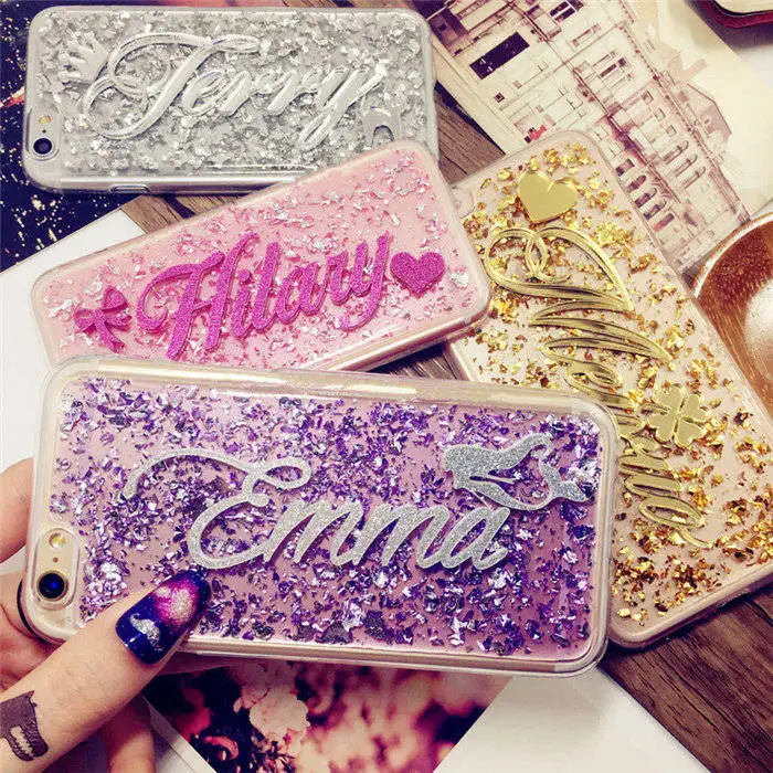 For iPhone 6 6S 7 8 Plus X XS MAX XR 11 Pro Max Bling foil Personality Custom name Phone Case Soft Silicone Glitter Back Cover |
