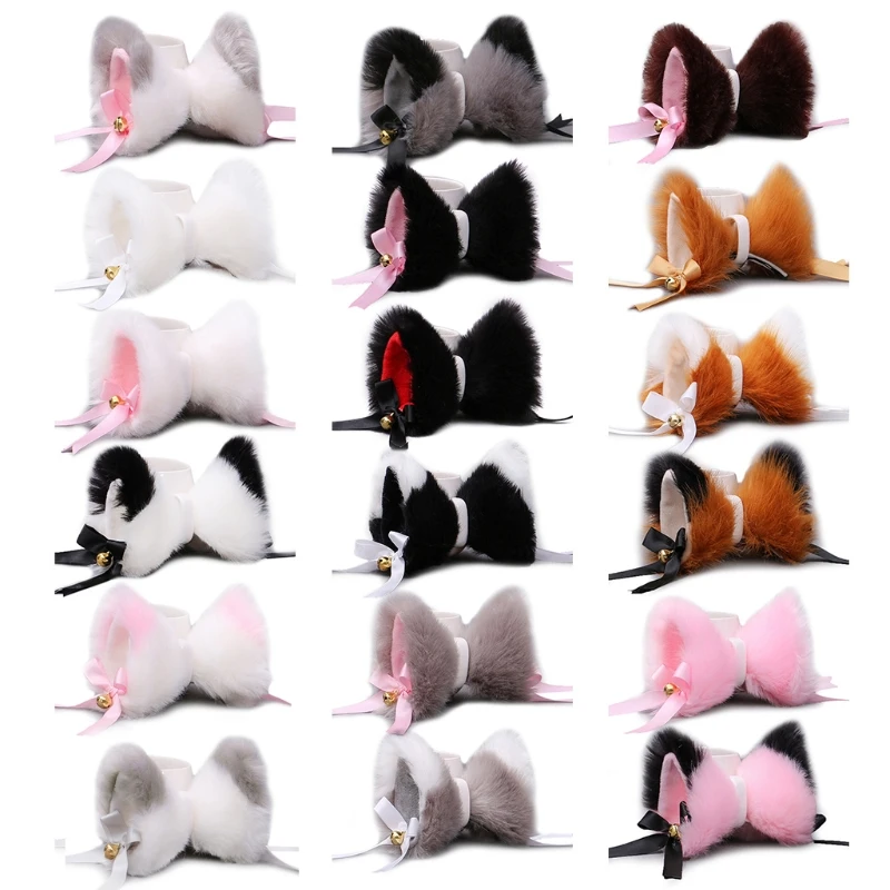 

1 Pair Japanese Lolita Anime Hair Clips Cute Furry Cat Ears Hairpin with Bowknot Bell Cosplay Costume Snap Barrette