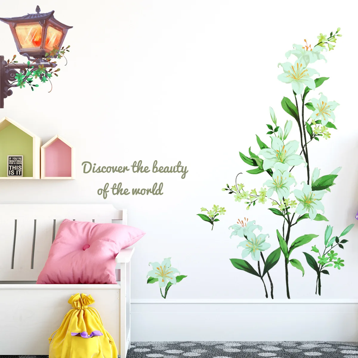 Маленькие свежие цветы настенные наклейки уличная лампа домашний фон для