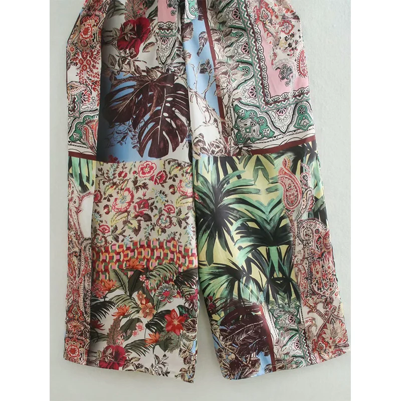 

Za 2021 Women Summer Vintage Print Sleeveless Wide Leg Jumpsuits Female Fashion Belt V-Neck Elegant Long Jumpsuit Overalls