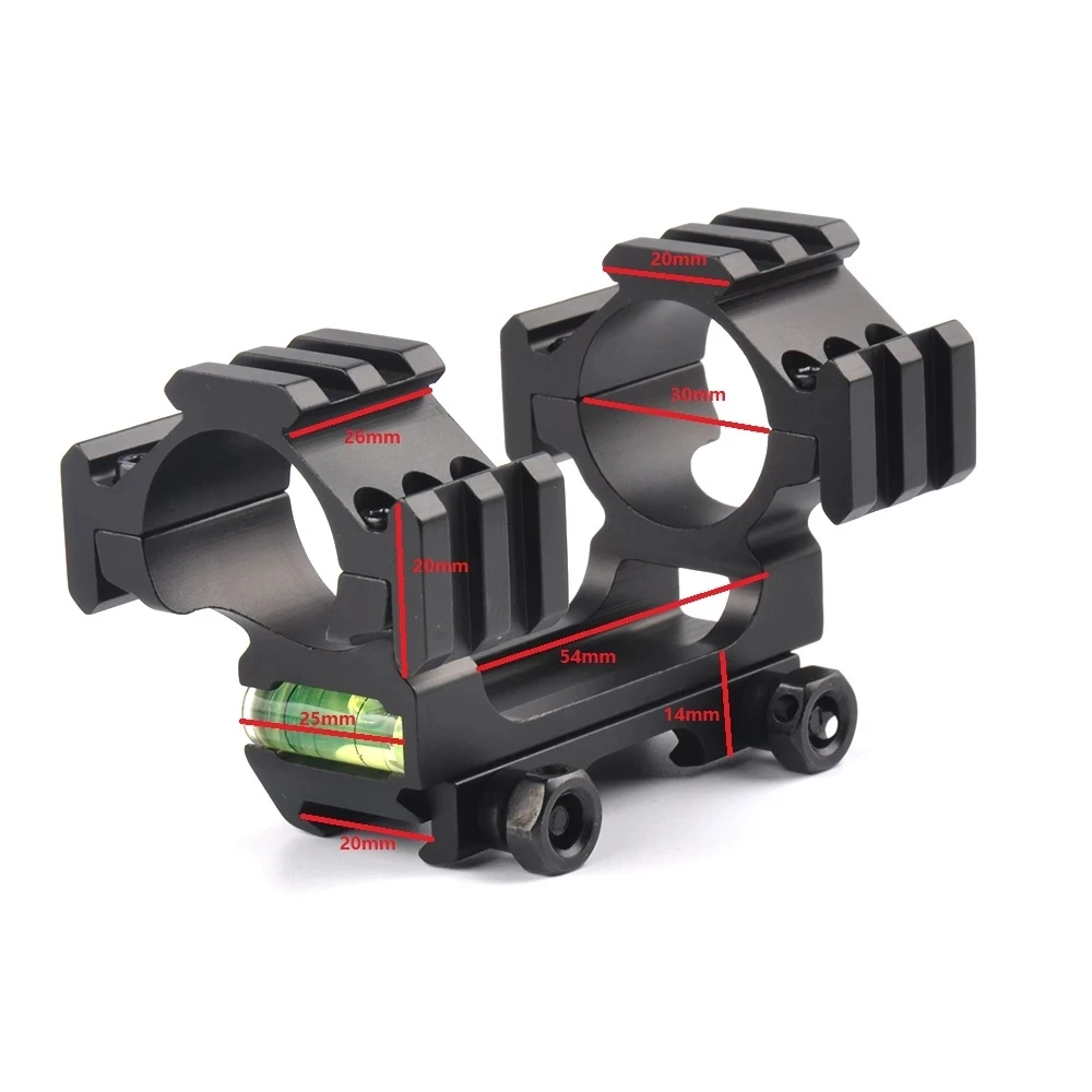 

Tactical 3 Side Rail Mount Ring with Spirit Bubble Level 30mm Ring Suit 20mm Mount Rifle Scope Weaver Hunting