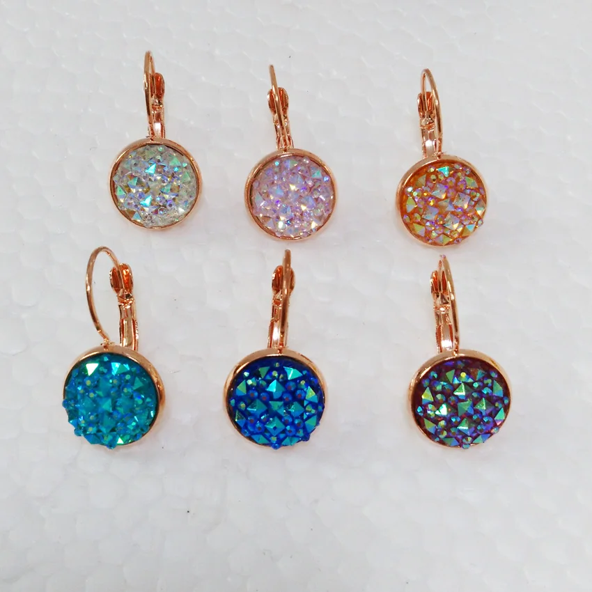 

; 12 шт./партия 12 мм розовое золото цвет французский крючок свадебные серьги Друза, искусственный Агат серьги для невесты с украшением в виде ...