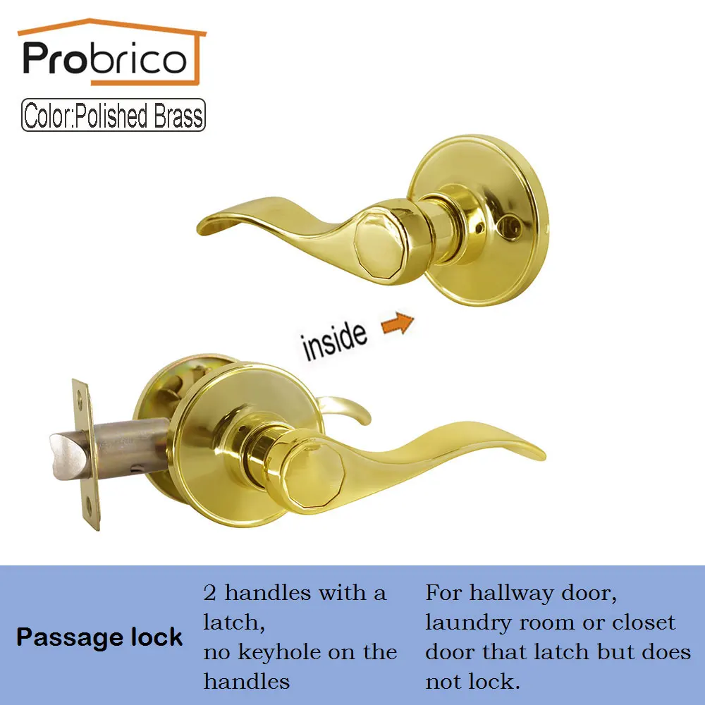 Золотые латунные дверные ручки Probrico для межкомнатных дверей набор рычагов