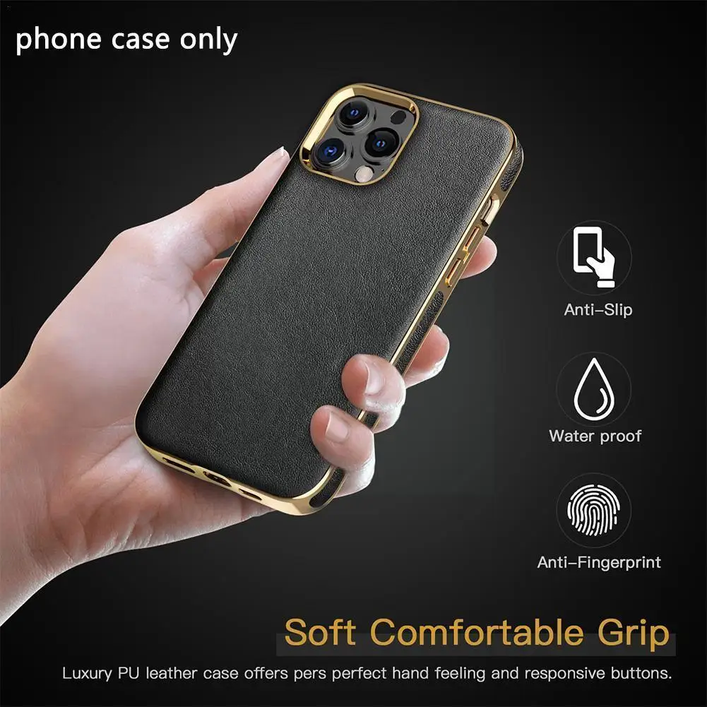 

Soft Leather Phone Case Shell for iPhone 13 Pro Max 13 Mini Case Clear Silicon Back Cover With gold sides For Apple iPhone Y6I3