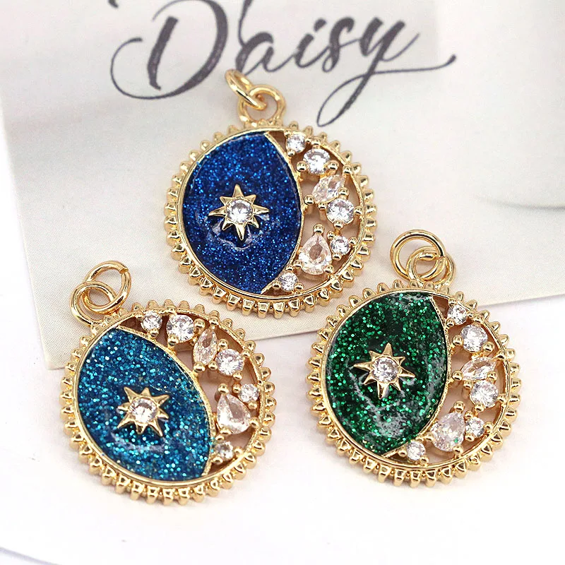 

10Pcs,Vintage Fashion Zircon Necklace Pendant For Women Jewelry Making Charms Round Shape Pendants Supplies