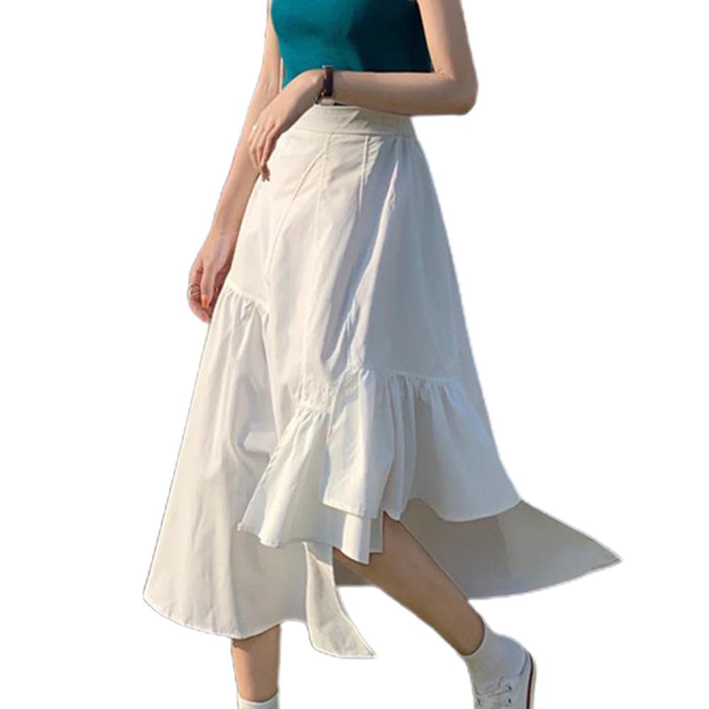 

Dazy Style Mid-Calf Chiffon Irregular Skirt Summer Commute Solid Fashion Ruffle Tender Literature and Art Maiden Pleated Skirt