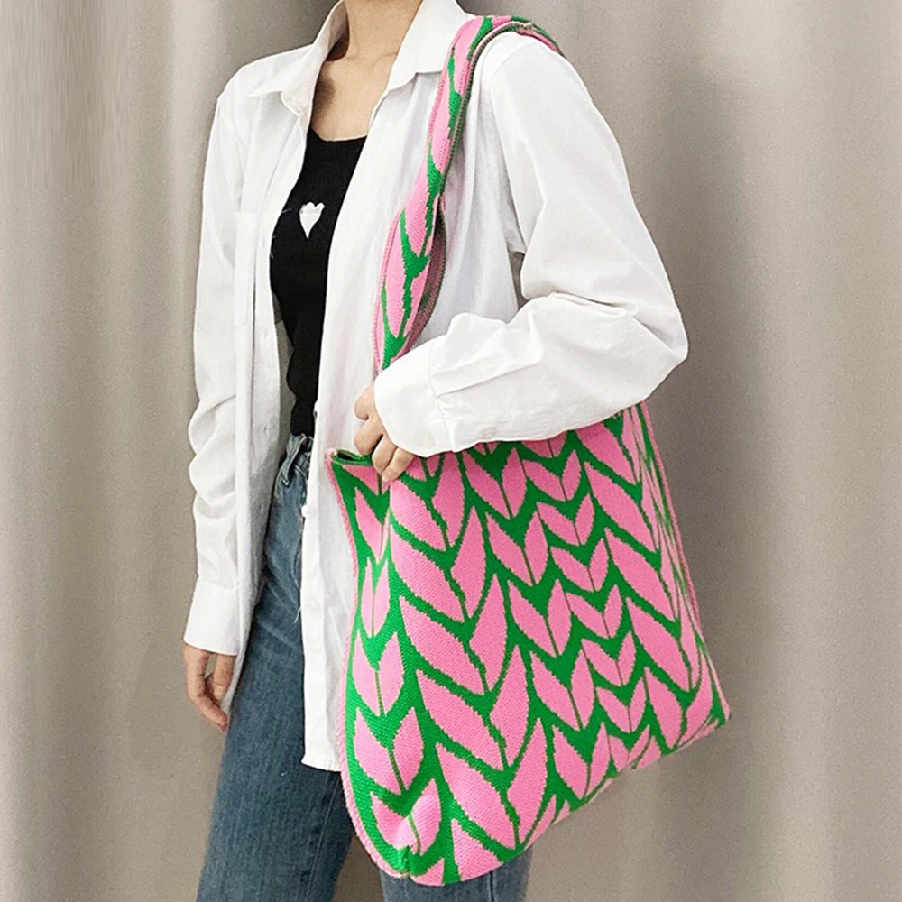 

Brands Crochet Handbag Fashion Wheat Ears Knitting Women Shoulder Bag High Quality Big Tote Shopper Bags for Women 2021 Purse