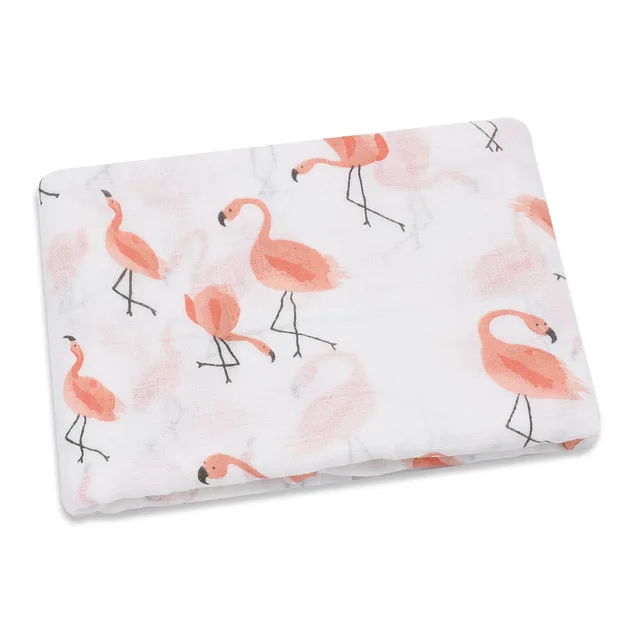 Flamingo Хлопковое муслиновое детское одеяло с принтом лебедей и роз, детское постельное белье, пеленки для новорожденных - Цвет: Flamingo