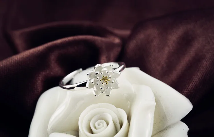 Женские открытые кольца в виде цветка лотоса серебряные ювелирные украшения