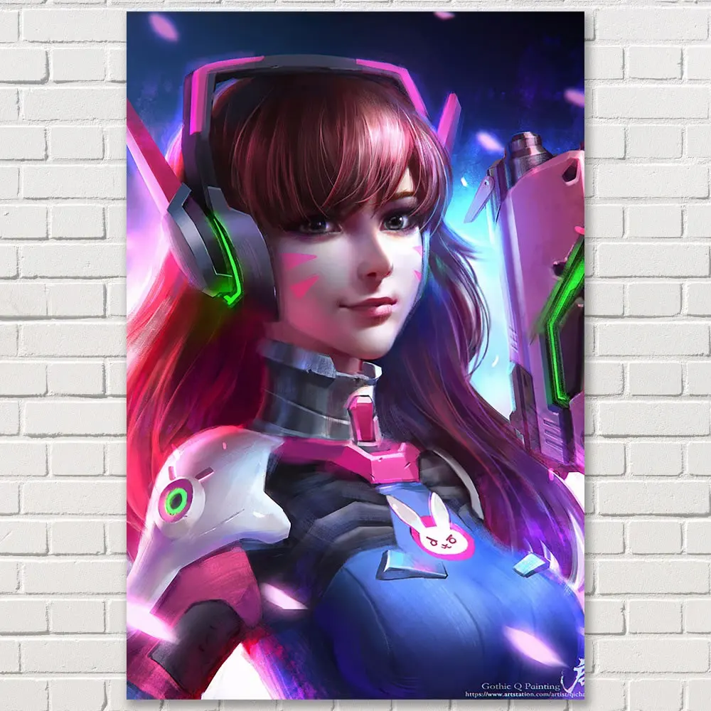Overwatchs D.Va плакат для Hd шелковые декоративные постеры изображение Спальня