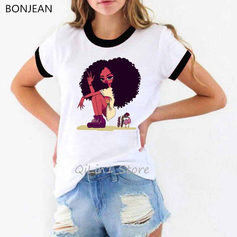 

Cool sexy cartoon black girls print female t-shirt women 90s streetwear tumblr clothes Melanin Poppin t shirt ringer tee