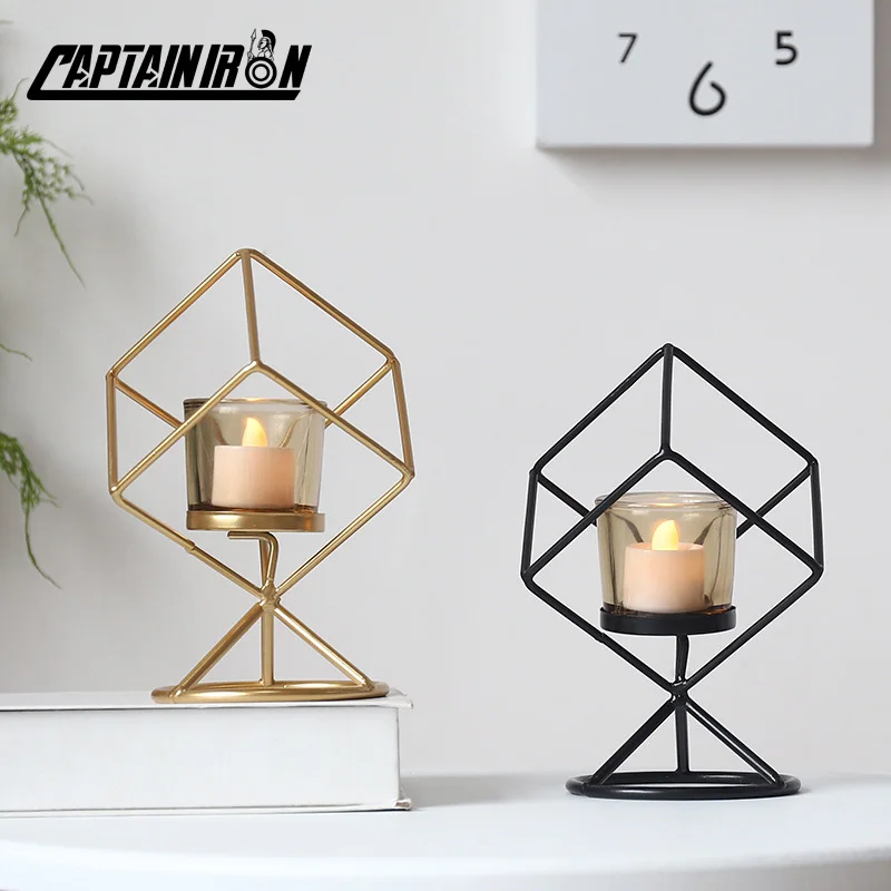 

CAPTAINIRON Geometry Rhombus Decorative Candle Holder for Candles Iron Candle Stick Metal Crafts Ornament Home Decor Candelabros