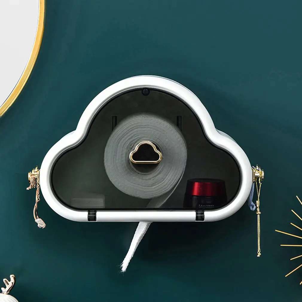 

New Wall Mount Toilet Paper Holder Organizer Waterproof Tissue Cloud Shape Paper Holder Bathroom Box Punch-free Self Adhesive